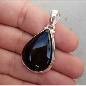 Silver pendant with oval shape cabochon black Onyx