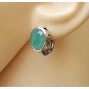 Silver earrings set with oval Emerald and hasp