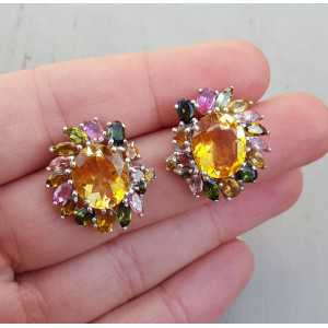 Silver earrings set with Citrine and Tourmaline