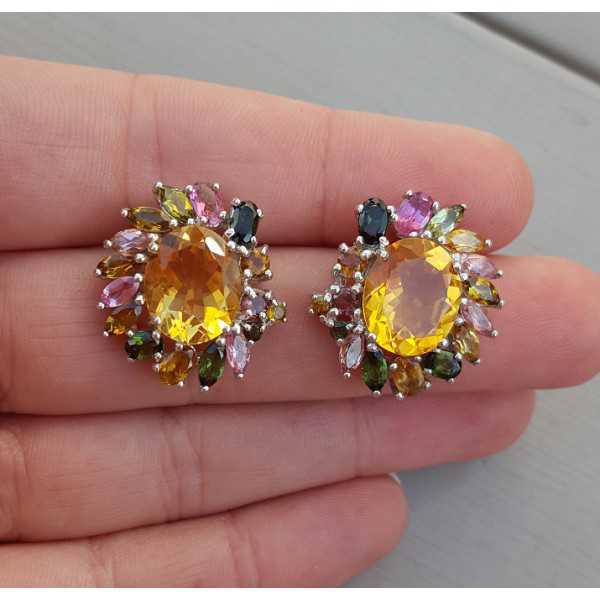 Silver earrings set with Citrine and Tourmaline