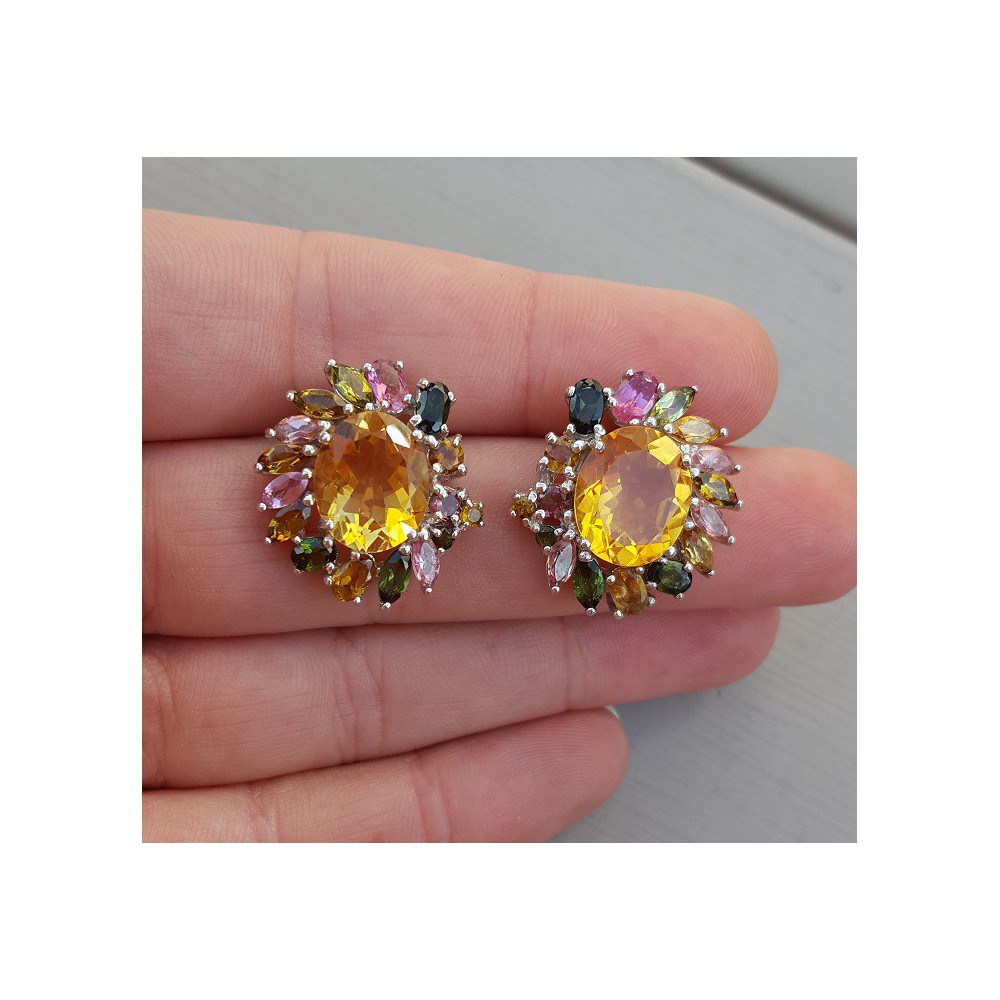 Silver earrings set with Citrine and Tourmaline