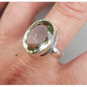 Zilveren ring gezet met ovale groene Amethist 19 mm