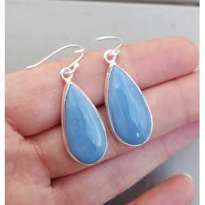 Silber Ohrringe-set mit schmalen tropfenförmigen blauen Opal