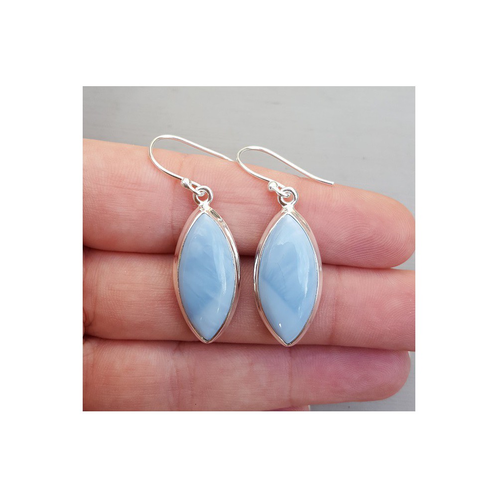 Silver earrings set with marquise blue Opal