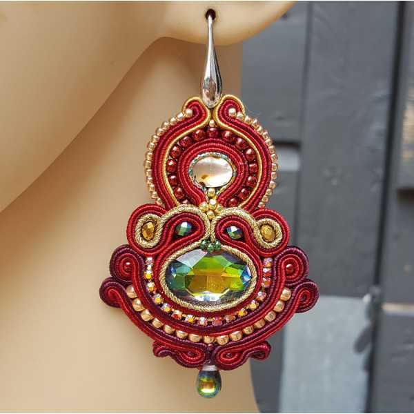 Earrings with large red handmade pendant