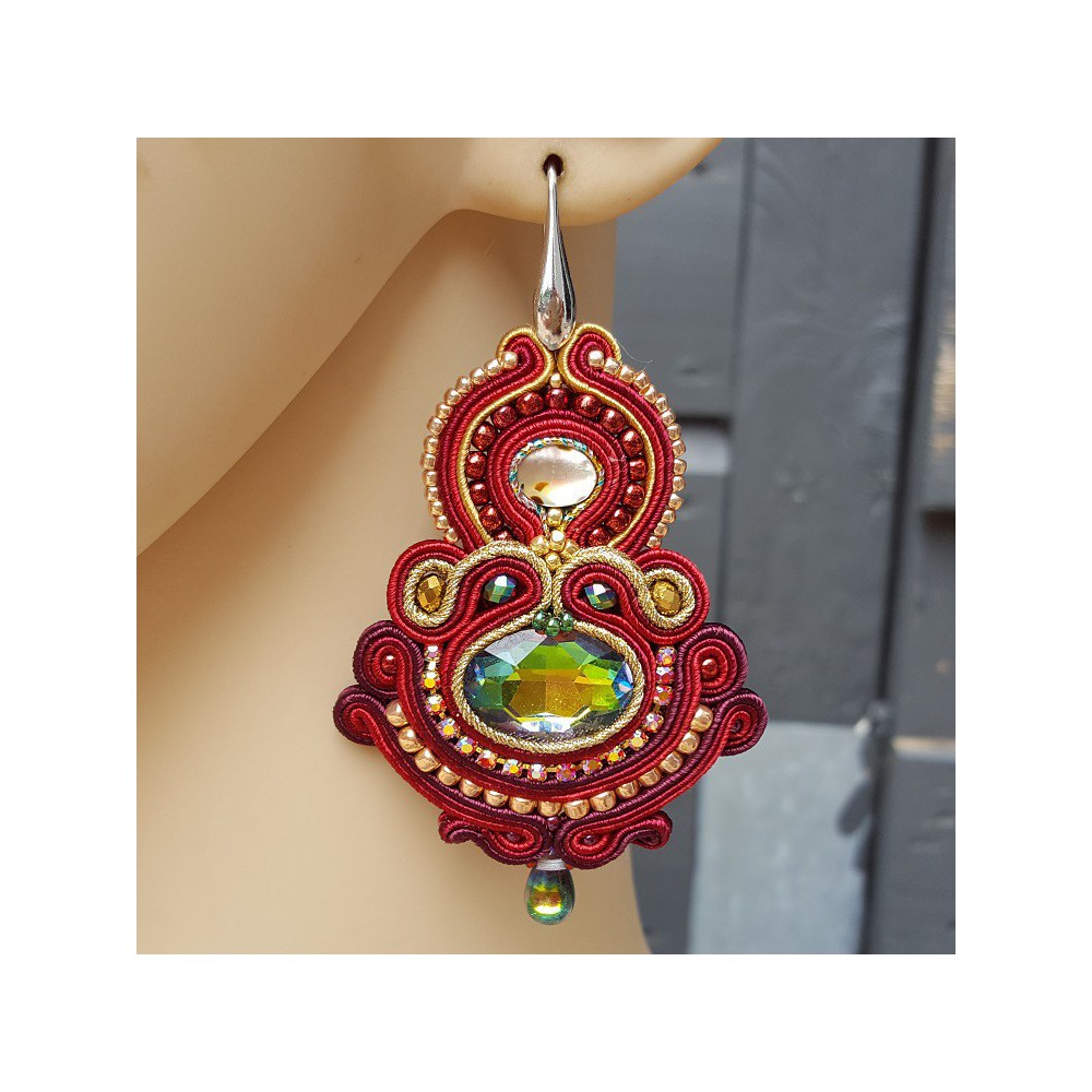 Earrings with large red handmade pendant