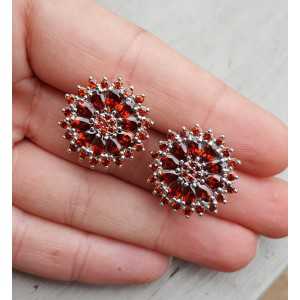 Silver gemstone earrings set with Garnets
