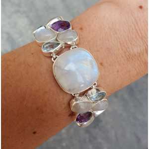 Silver bracelet with Amethyst, Moonstone and blue Topaz