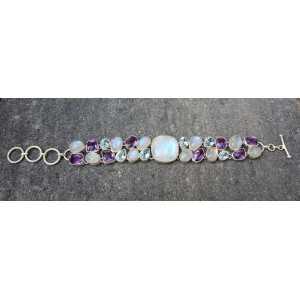 Silver bracelet with Amethyst, Moonstone and blue Topaz