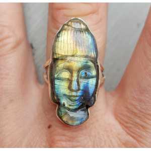 Silver ring with Buddha of Labradorite 18 mm