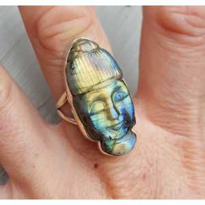 Silver ring with Buddha of Labradorite 18 mm