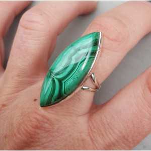 Silver ring set with marquise Malachite 18 mm