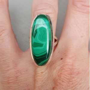 Silver ring set with small oval Malachite 17 mm