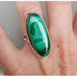 Silver ring set with small oval Malachite 17 mm