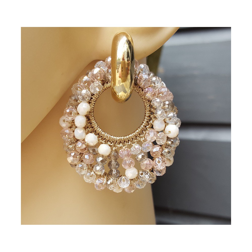 Creoles oval pendant of white and pink crystals 