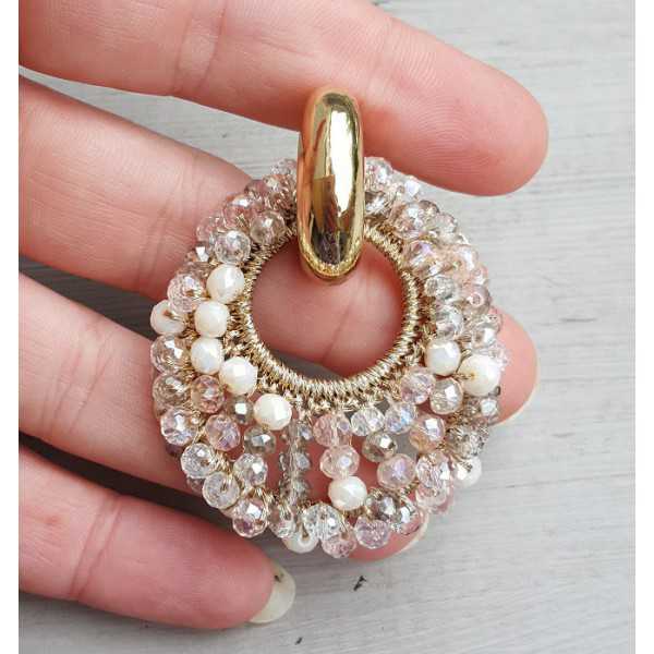 Creoles oval pendant of white and pink crystals 