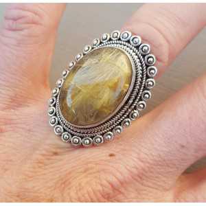 Silver ring with gold Rutielkwarts and edited head 17 mm