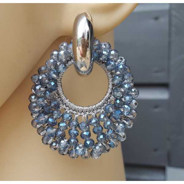 Creoles oval pendant of blue crystals 