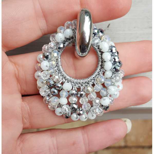 Creoles oval pendant gray white crystals 