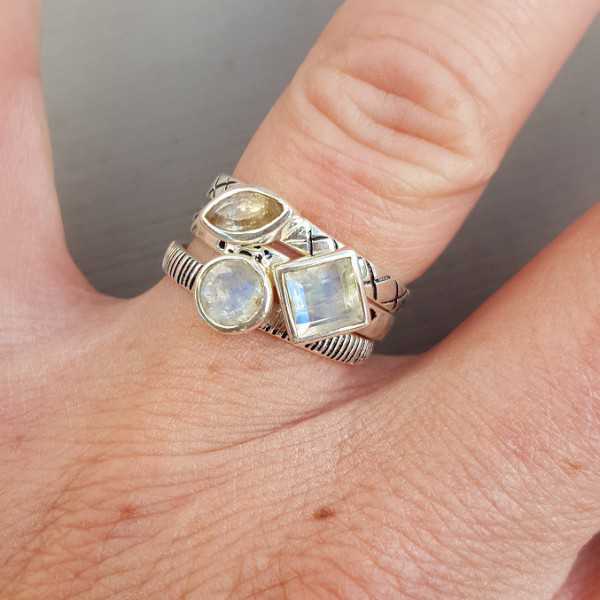 Silver rings set with Moonstone 18.5