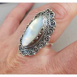Silver ring with marquise mother-of-Pearl and carved head adjustable