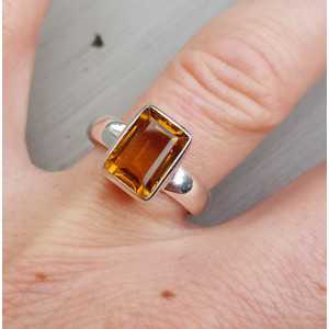 Silver ring set with rectangular Citrine 17.5 mm