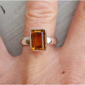 Silver ring set with rectangular Citrine 17.5 mm