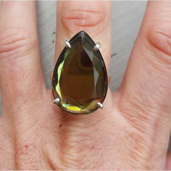 Silber ring set mit ovalen schwarzen Mystic Topas 18,5 mm