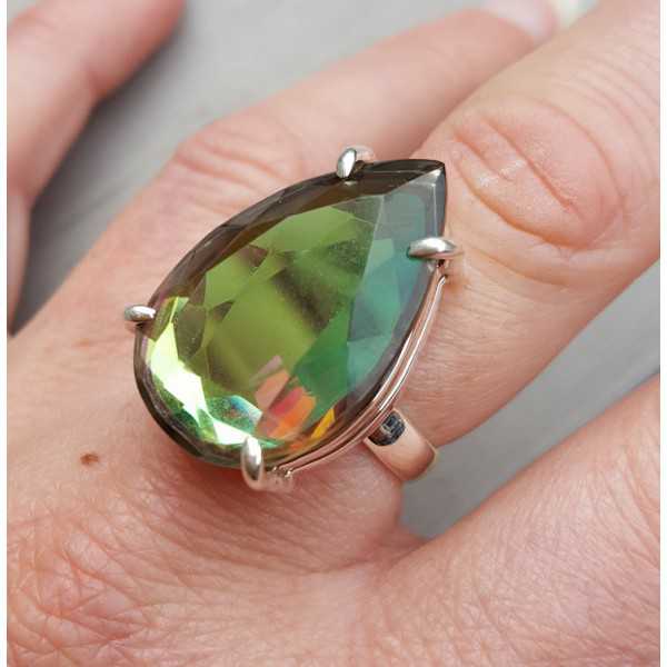 Silver ring set with oval black Mystic Topaz 18.5 mm