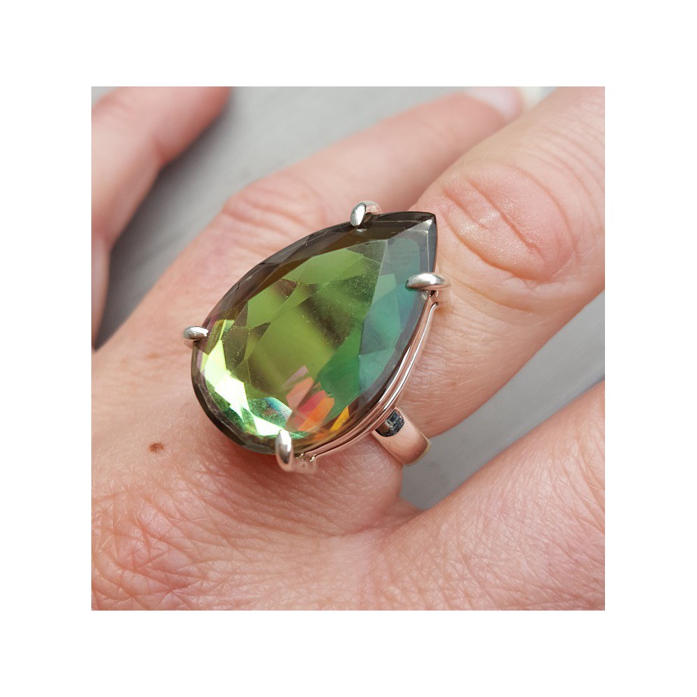 Silver ring set with oval black Mystic Topaz 18.5 mm