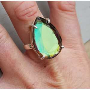 Silver ring set with oval black Mystic Topaz 18.5 mm