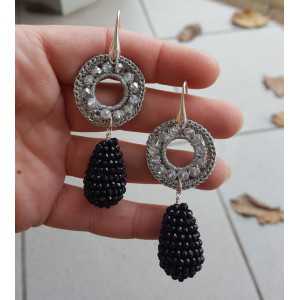 Silber Ohrringe Tropfen schwarzen Onyxen und Silber ornament 