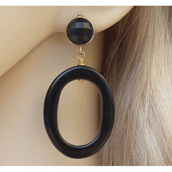 Vergoldete Ohrringe mit ovalen und Runden Onyx schwarz 