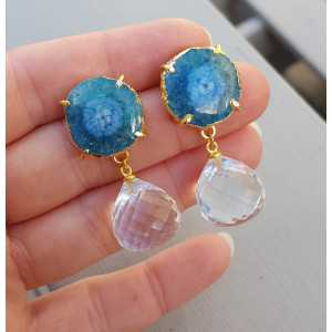 Gold plated earrings with white Topaz and solar quartz