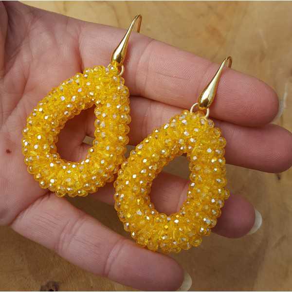Vergoldete Ohrringe mit offenem fallen gelbe Kristalle