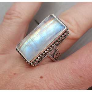 Silver ring with rectangular Moonstone carved setting 17