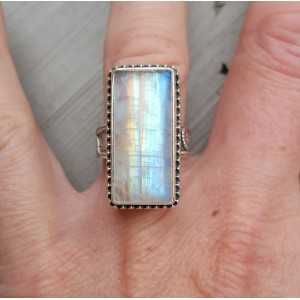 Silver ring with rectangular Moonstone carved setting 17