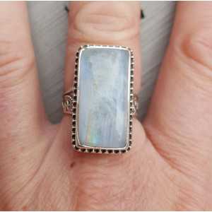 Silver ring with rectangular Moonstone, in processed setting 17.5