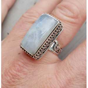 Silver ring with rectangular Moonstone, in processed setting 17.5