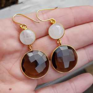 Gold plated earrings with Moonstone and Smokey Topaz