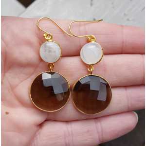 Gold plated earrings with Moonstone and Smokey Topaz