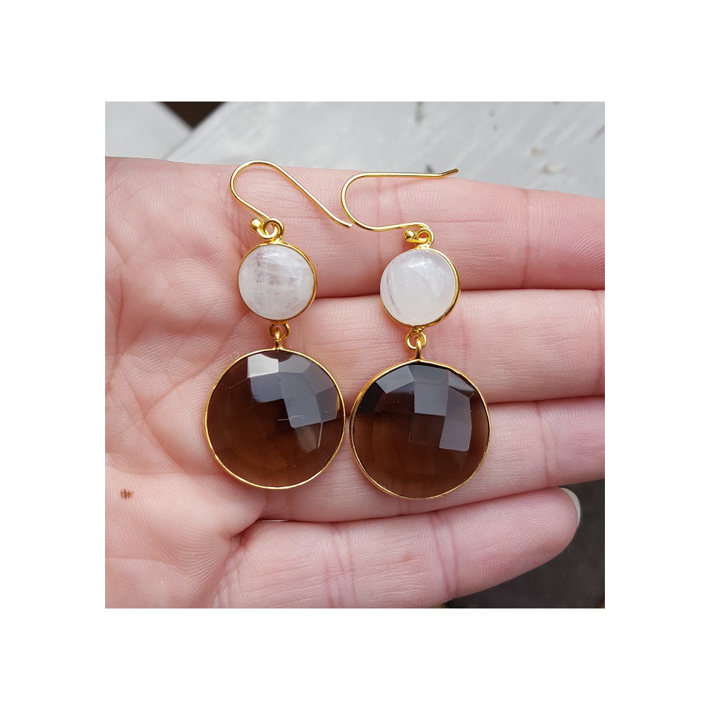 Gold plated earrings with Moonstone and Smokey Topaz