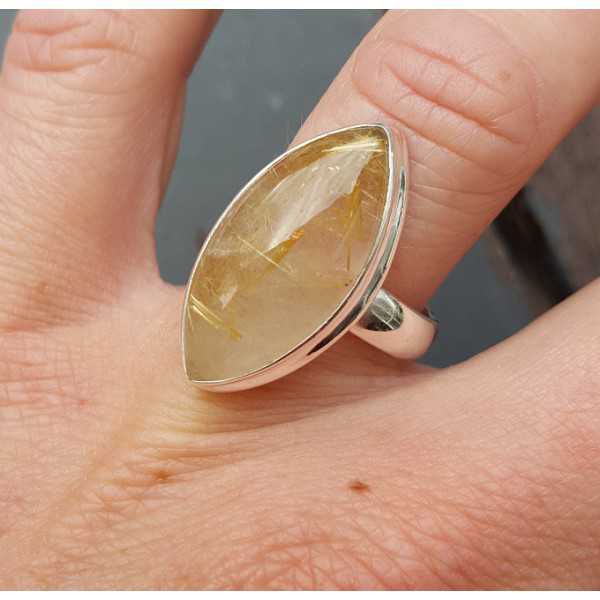 Silver ring set with marquise golden Rutielkwarts 17 mm