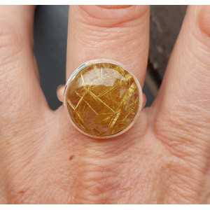 Zilveren ring gezet met ronde gouden Rutielkwarts 19 mm