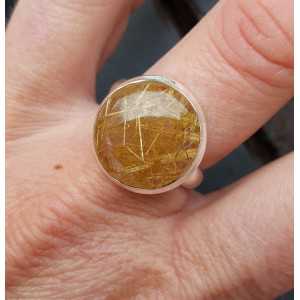 Zilveren ring gezet met ronde gouden Rutielkwarts 19 mm