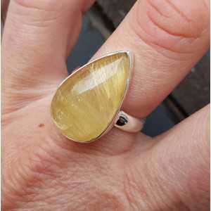 Silver ring with teardrop shaped gold Rutielkwarts 18.5 mm