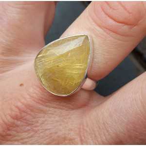 Zilveren ring cabochon gouden Rutielkwarts 17.7 mm