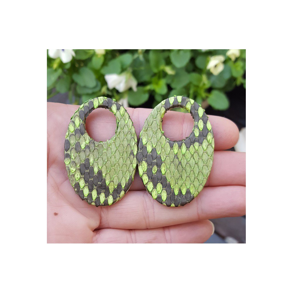 Creool hanger set met ovale hanger van groen Slangenleer