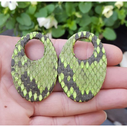 Creool hanger set met ovale hanger van groen Slangenleer