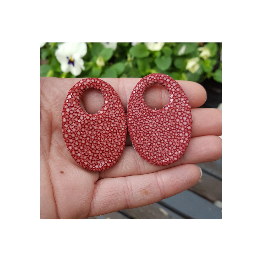 Creool hanger set met ovale hanger van rood Roggenleer